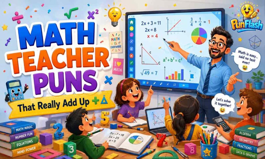 Math teacher puns classroom illustration