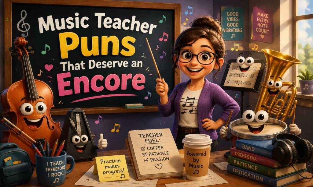Funny music teacher puns illustration
