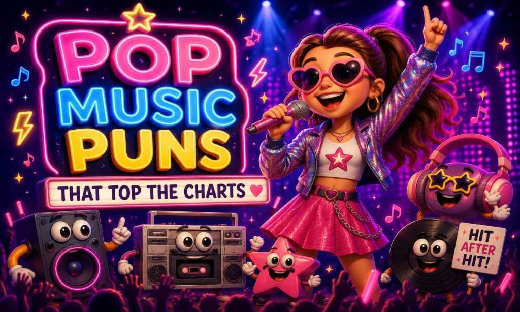 Pop music puns with cartoon pop star