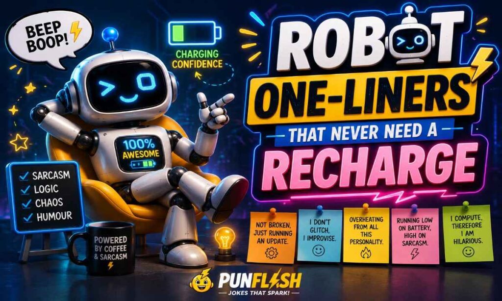 Funny robot one-liners with cartoon AI robot