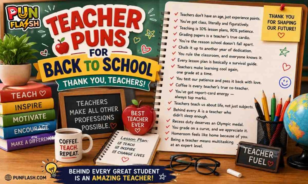 Funny teacher puns for back to school classroom