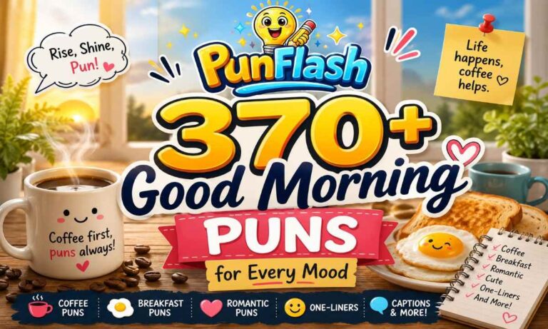 370+ good morning puns featuring coffee, breakfast, and cheerful morning wordplay.