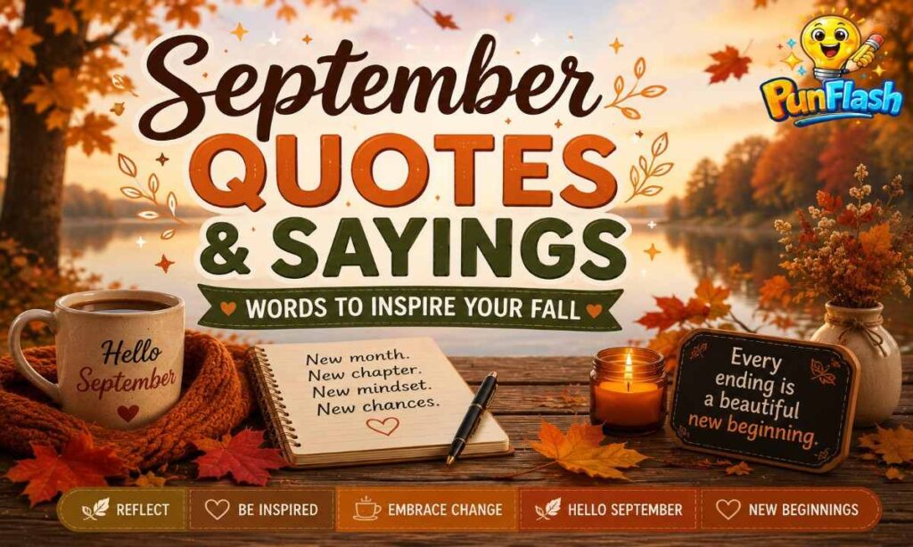September quotes and sayings about fresh starts, personal growth, changing seasons, falling leaves, and new beginnings